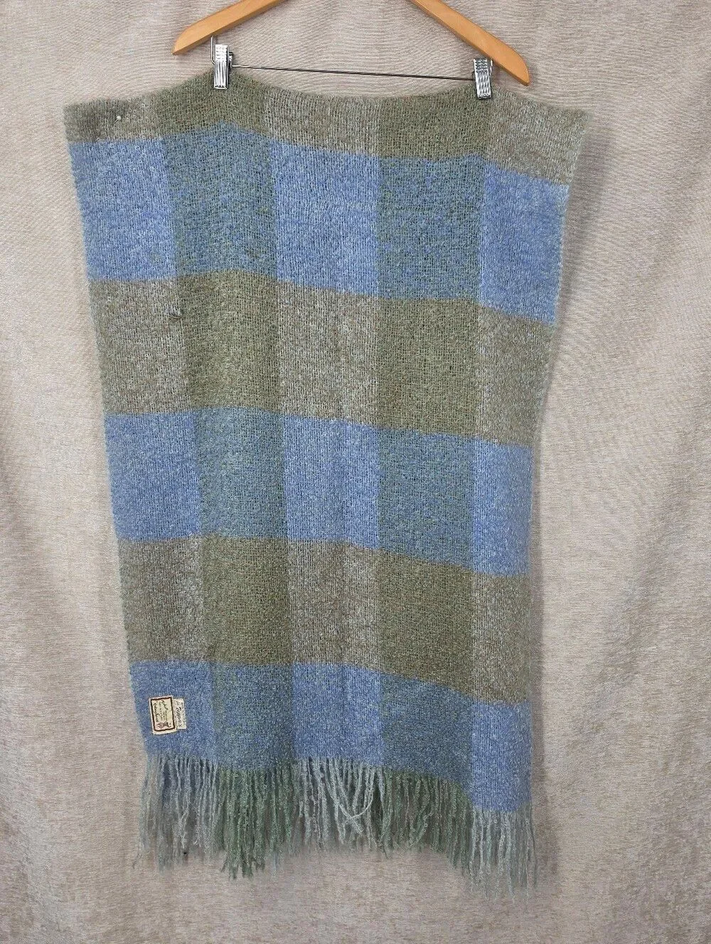 Andrew Stewart Vintage Mohair Striped Plaid Knit Fringe Scarf Wrap Throw